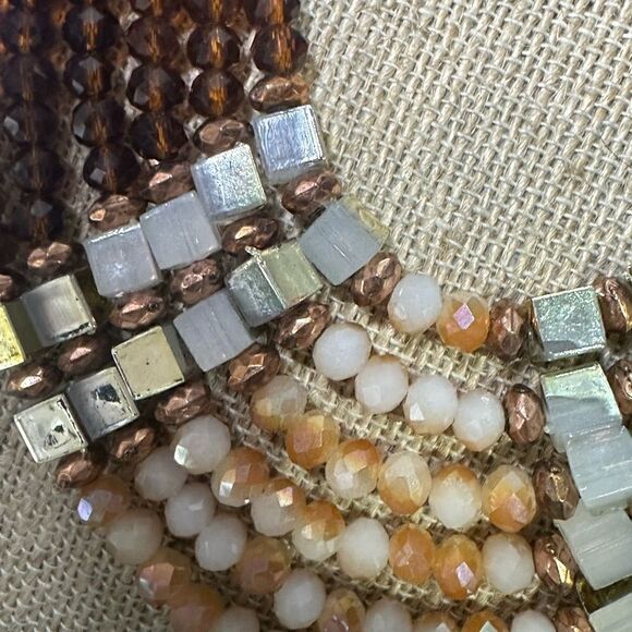 Multi Strand Browns Oranges Beads & Crystals Beautiful Necklace - Picture 3 of 4